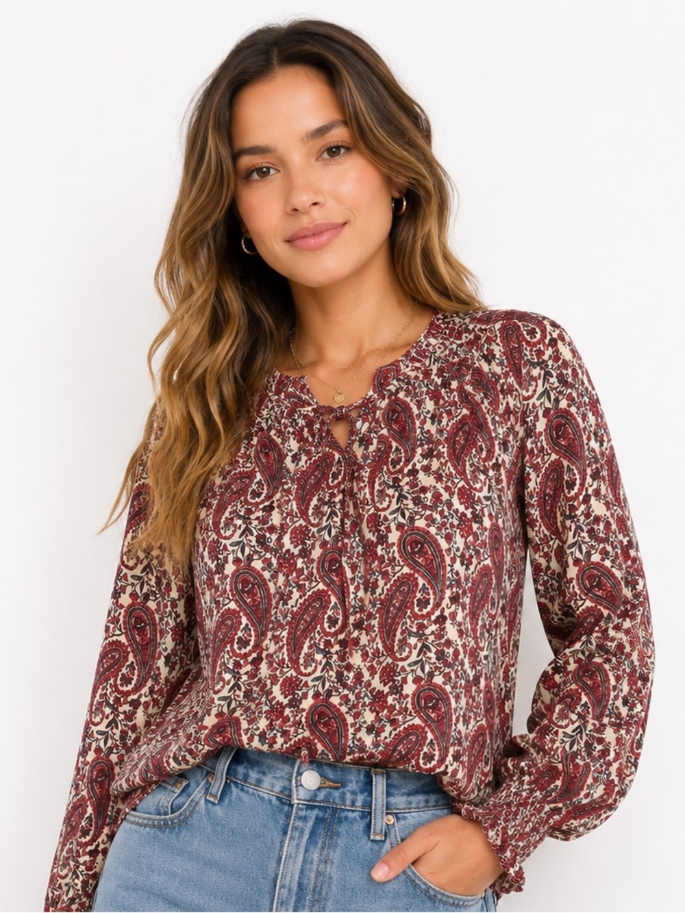 Alex & Lili Boho Paisley Flowy Blouse | Lightweight Longsleeve